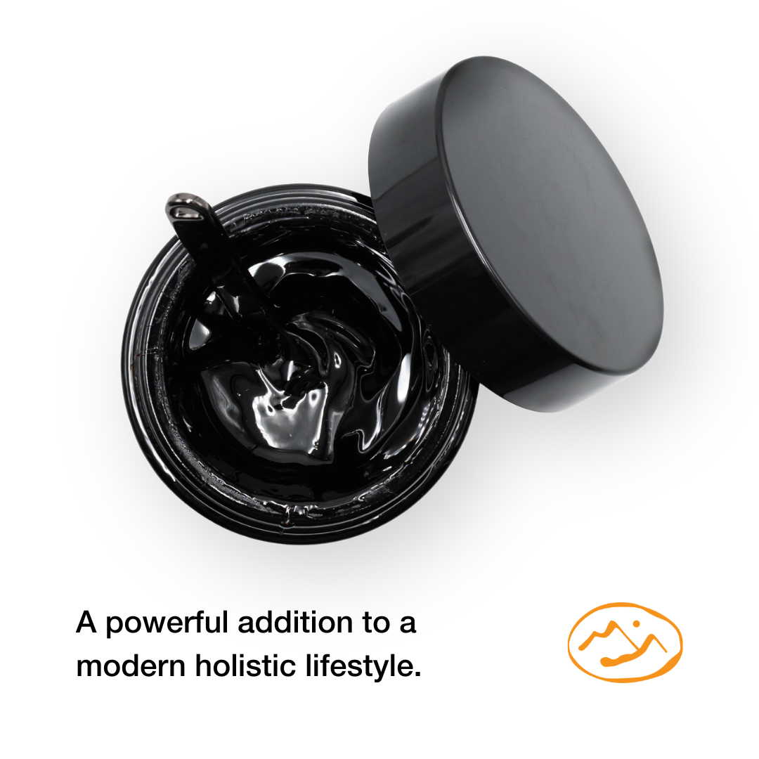 Black container with lid on a white background, featuring text and a logo.